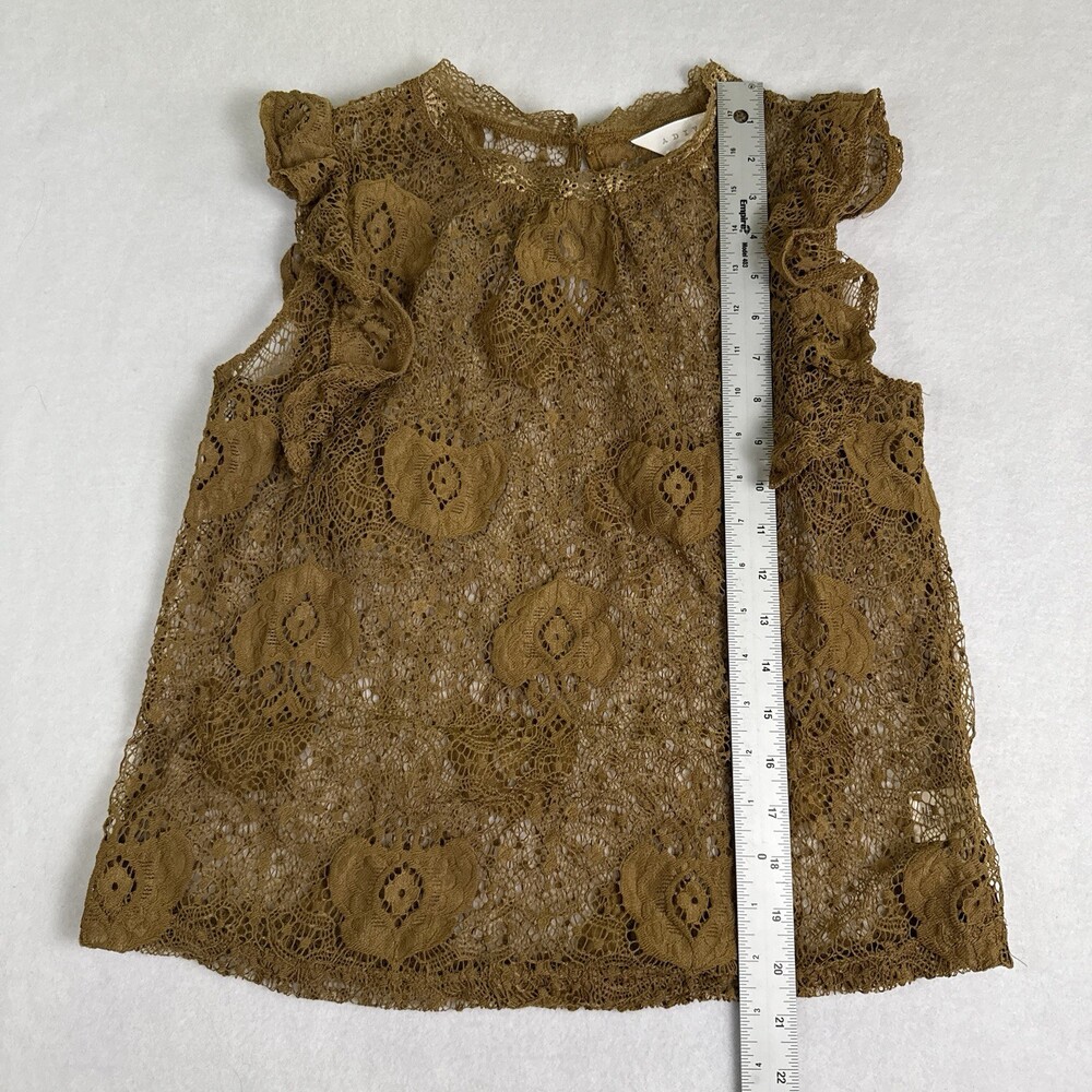 ADIVA Lace Top Sheer Floral Flutter Sleeve High Neck Fairy Festival Brown Size S - Picture 5 of 7